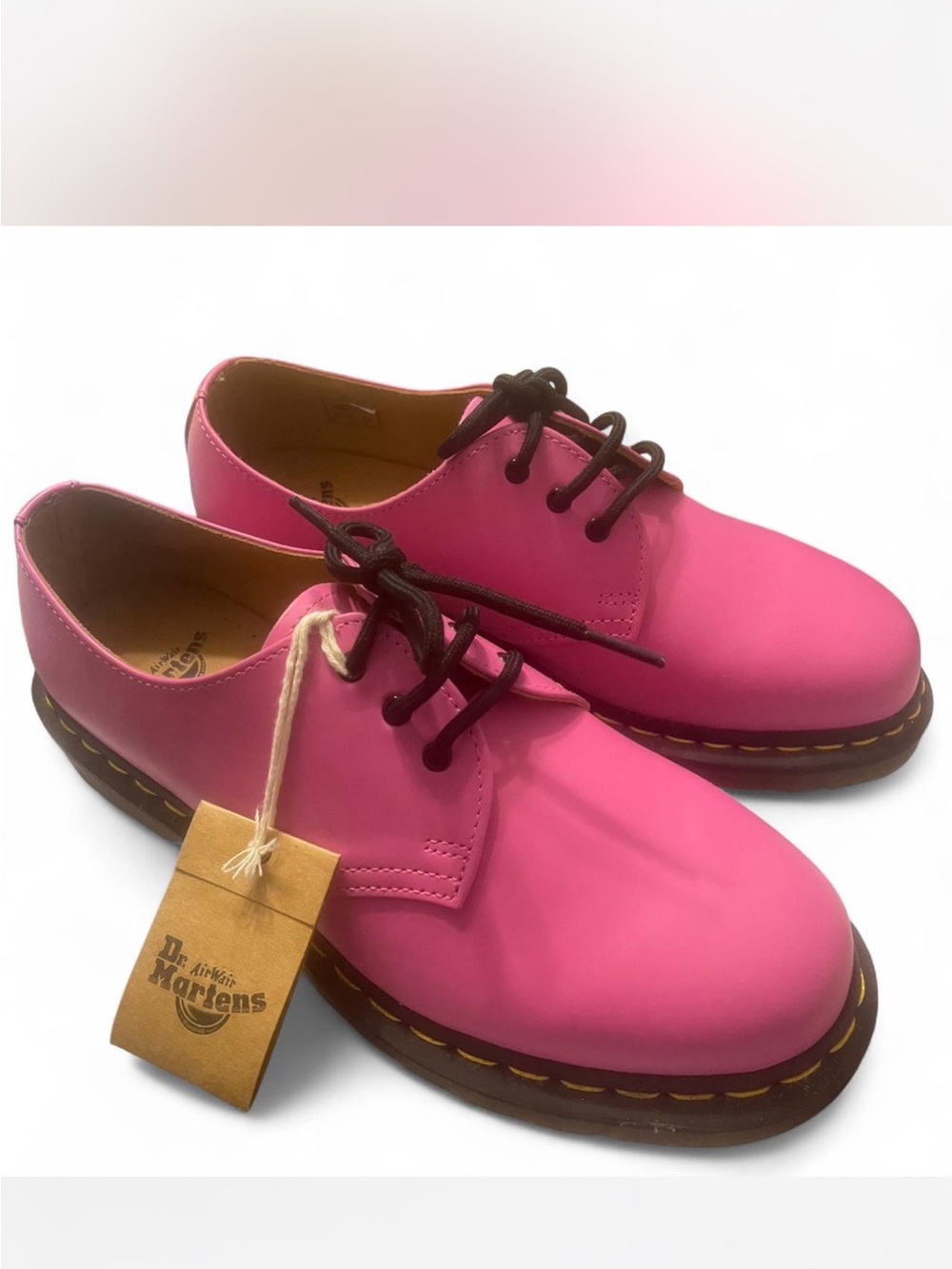 Dr. Martens Pink 3-Eye Oxford Shoes with Black Laces - Picture 2 of 4